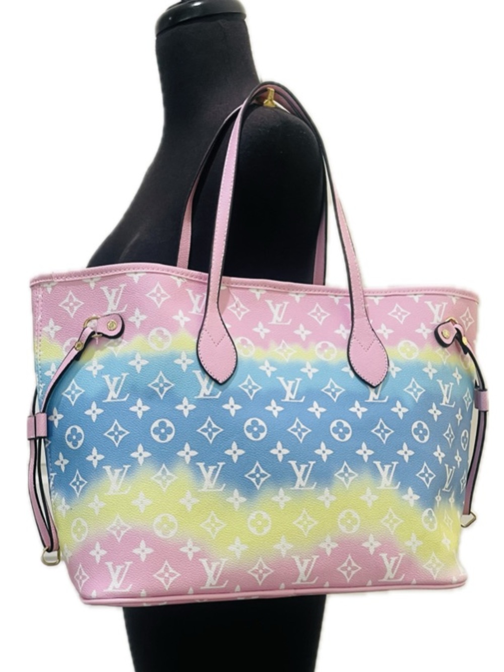 Pastel Monogram Tote - Pink Blue Yellow